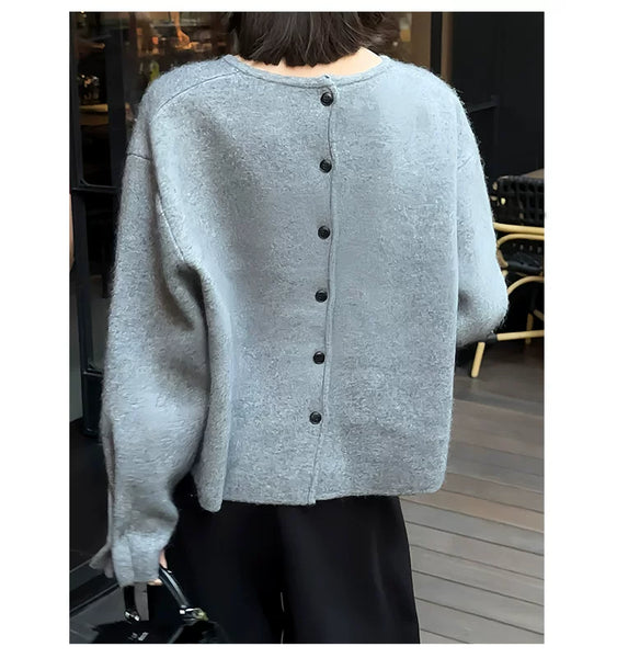リムアーク　Back button over knit Back-Button Cropped Knit Sweater（Z1555） – LBZ Studio