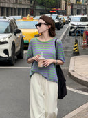 Vintage Slim-Fit Striped Knit Top（Z1970）