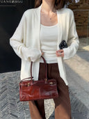 เสื้อคาร์ดิแกนไหมพรมคอวีแบบเปิดหน้า (Z3694)
