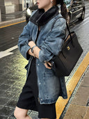 Distressed Contrast Collar Multi-Pocket Denim Jacket（Z3599）