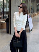 Half Zip Stand Collar Flattering Top（Z3703）