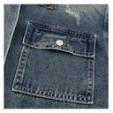 Distressed Contrast Collar Multi-Pocket Denim Jacket（Z3599）