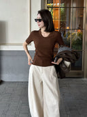 เสื้อยืดแขนสั้นผ้าถักลายร่องใหญ่ (Z3474)