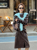 Faux Leather Slit Midi Skirt（Z3634）