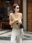Rolled Hem Crew Neck Knit Top（Z2014）