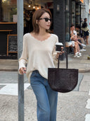 Vネック ラッフル リラックス ニットトップ（Z3071）