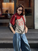 เสื้อสเวตเตอร์ทรงหลวมพิมพ์ลายตัวอักษรวินเทจ (Z3515)