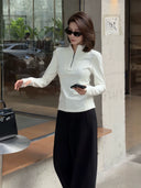 Half Zip Stand Collar Flattering Top（Z3703）