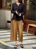 Elastic Waist Textured Cropped Pants（Z3377）
