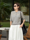 Polo Collar Half-Sleeve Knit Top (Z1884)